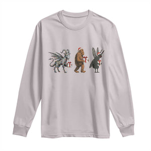Christmas Cryptid Gift Long Sleeve Shirt Bigfoot Jersey Devil Mothman Santa TS12 Ice Gray Print Your Wear