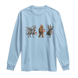 Christmas Cryptid Gift Long Sleeve Shirt Bigfoot Jersey Devil Mothman Santa TS12 Light Blue Print Your Wear