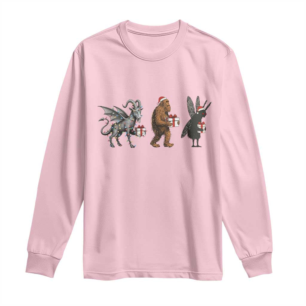 Christmas Cryptid Gift Long Sleeve Shirt Bigfoot Jersey Devil Mothman Santa TS12 Light Pink Print Your Wear