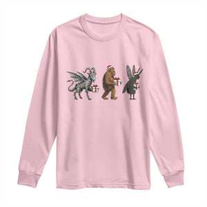 Christmas Cryptid Gift Long Sleeve Shirt Bigfoot Jersey Devil Mothman Santa TS12 Light Pink Print Your Wear