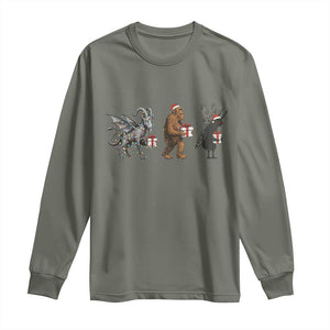Christmas Cryptid Gift Long Sleeve Shirt Bigfoot Jersey Devil Mothman Santa TS12 Military Green Print Your Wear