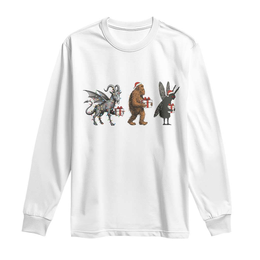 Christmas Cryptid Gift Long Sleeve Shirt Bigfoot Jersey Devil Mothman Santa TS12 White Print Your Wear