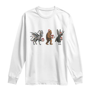 Christmas Cryptid Gift Long Sleeve Shirt Bigfoot Jersey Devil Mothman Santa TS12 White Print Your Wear
