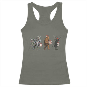 Christmas Cryptid Gift Racerback Tank Top Bigfoot Jersey Devil Mothman Santa TS12 Military Green Print Your Wear