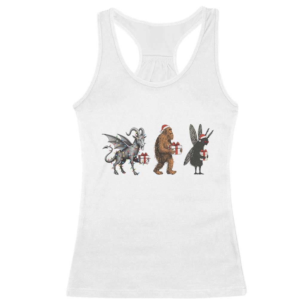 Christmas Cryptid Gift Racerback Tank Top Bigfoot Jersey Devil Mothman Santa TS12 White Print Your Wear