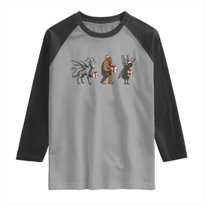 Christmas Cryptid Gift Raglan Shirt Bigfoot Jersey Devil Mothman Santa TS12 Sport Gray Black Print Your Wear