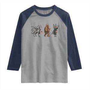 Christmas Cryptid Gift Raglan Shirt Bigfoot Jersey Devil Mothman Santa TS12 Sport Gray Navy Print Your Wear