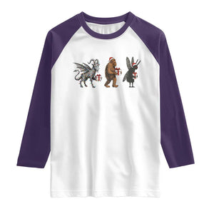 Christmas Cryptid Gift Raglan Shirt Bigfoot Jersey Devil Mothman Santa TS12 White Purple Print Your Wear