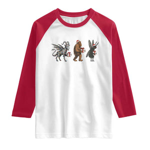 Christmas Cryptid Gift Raglan Shirt Bigfoot Jersey Devil Mothman Santa TS12 White Red Print Your Wear