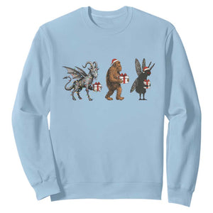 Christmas Cryptid Gift Sweatshirt Bigfoot Jersey Devil Mothman Santa TS12 Light Blue Print Your Wear