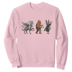 Christmas Cryptid Gift Sweatshirt Bigfoot Jersey Devil Mothman Santa TS12 Light Pink Print Your Wear