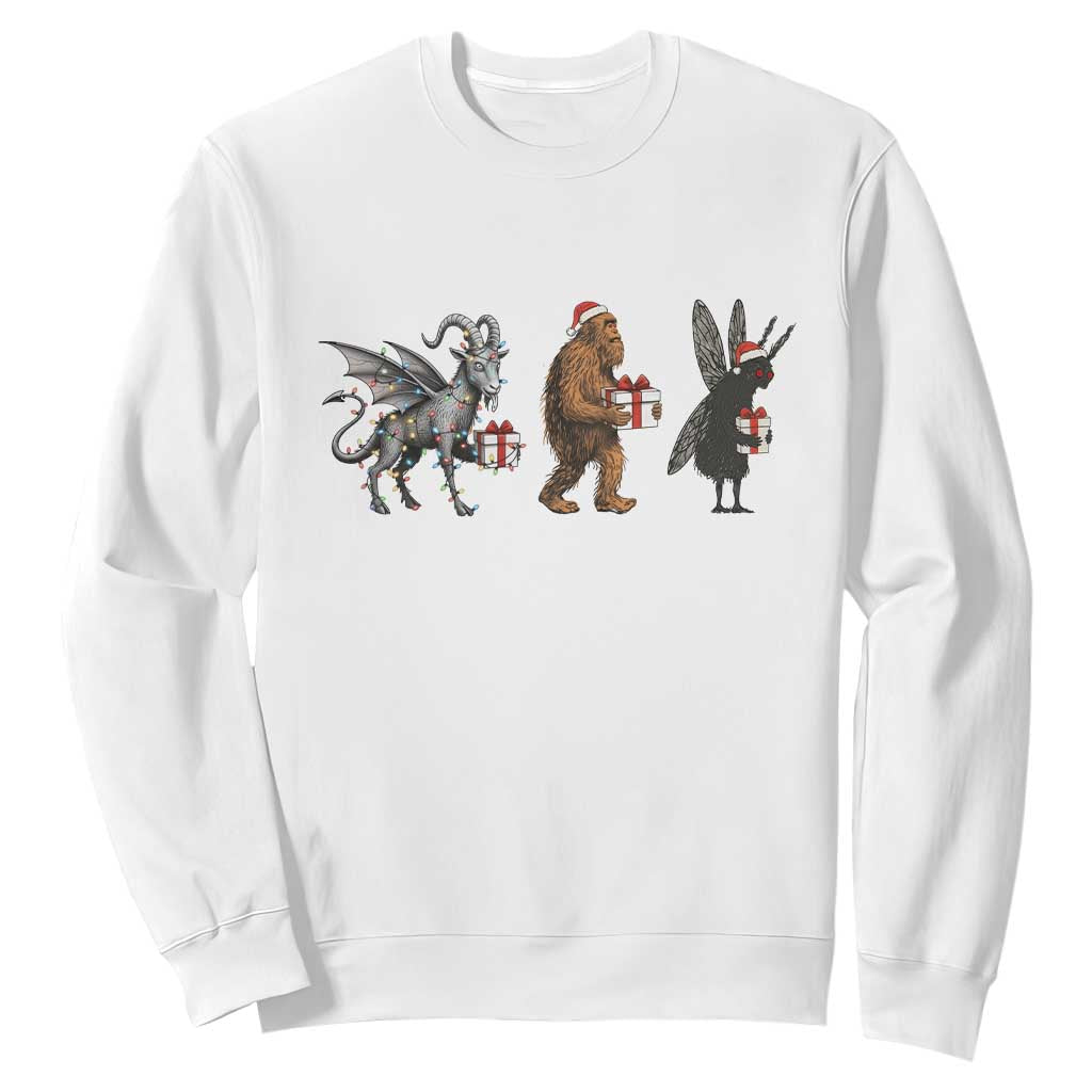 Christmas Cryptid Gift Sweatshirt Bigfoot Jersey Devil Mothman Santa TS12 White Print Your Wear