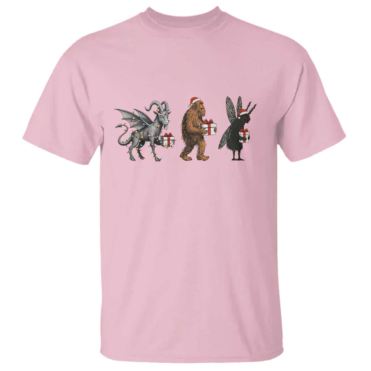 Christmas Cryptid Gift T Shirt Bigfoot Jersey Devil Mothman Santa TS12 Light Pink Print Your Wear