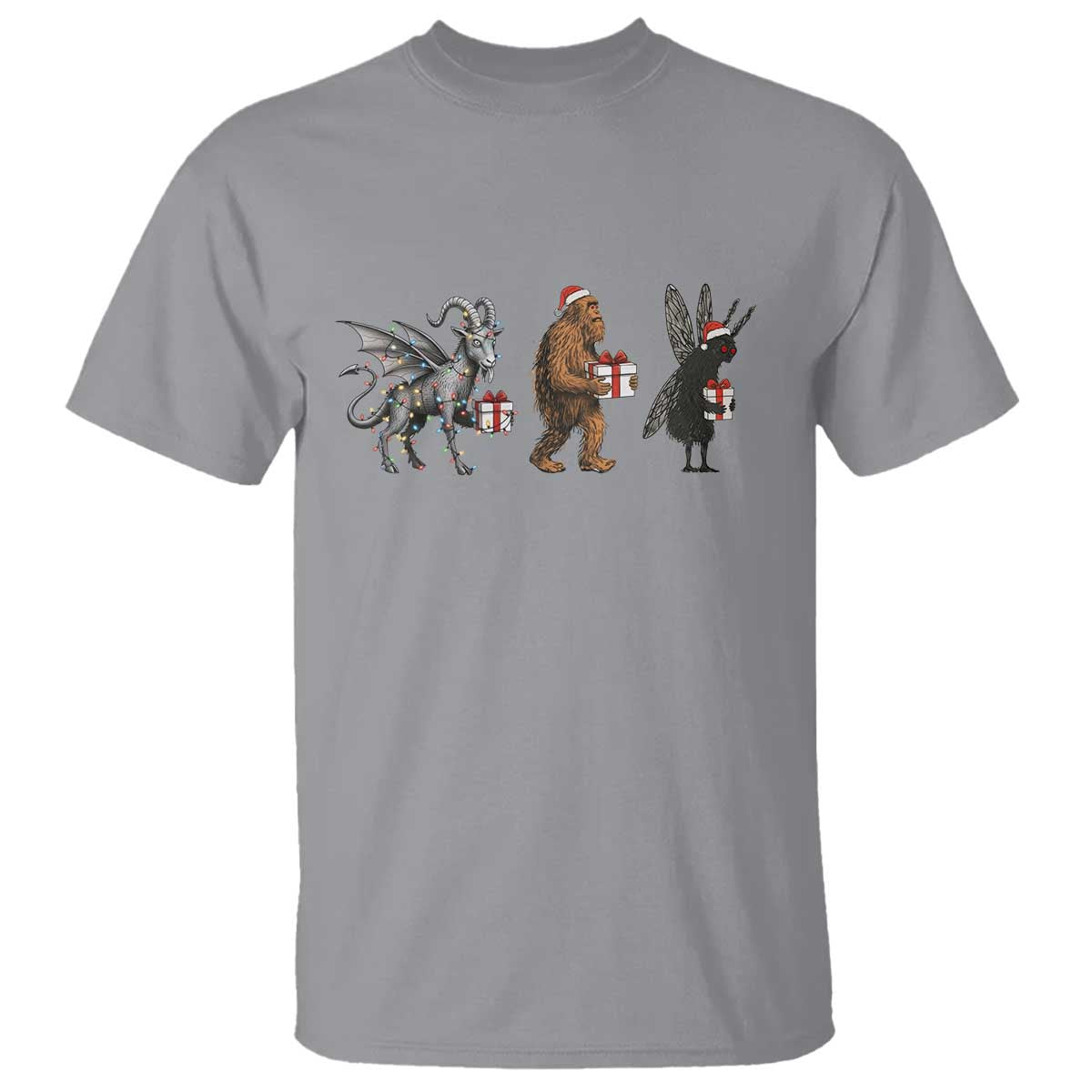 Christmas Cryptid Gift T Shirt Bigfoot Jersey Devil Mothman Santa TS12 Sport Gray Print Your Wear