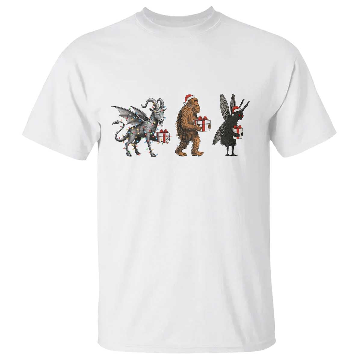 Christmas Cryptid Gift T Shirt Bigfoot Jersey Devil Mothman Santa TS12 White Print Your Wear