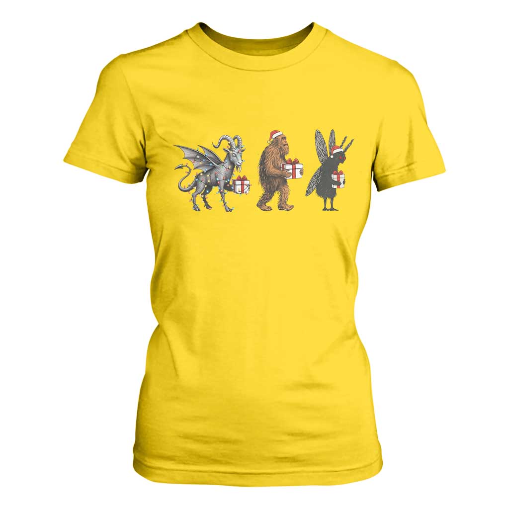 Christmas Cryptid Gift T Shirt For Women Bigfoot Jersey Devil Mothman Santa TS12 Daisy Print Your Wear