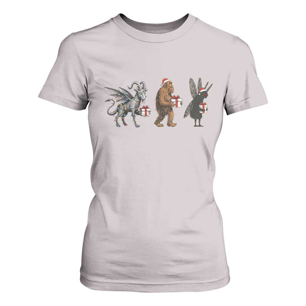 Christmas Cryptid Gift T Shirt For Women Bigfoot Jersey Devil Mothman Santa TS12 Ice Gray Print Your Wear