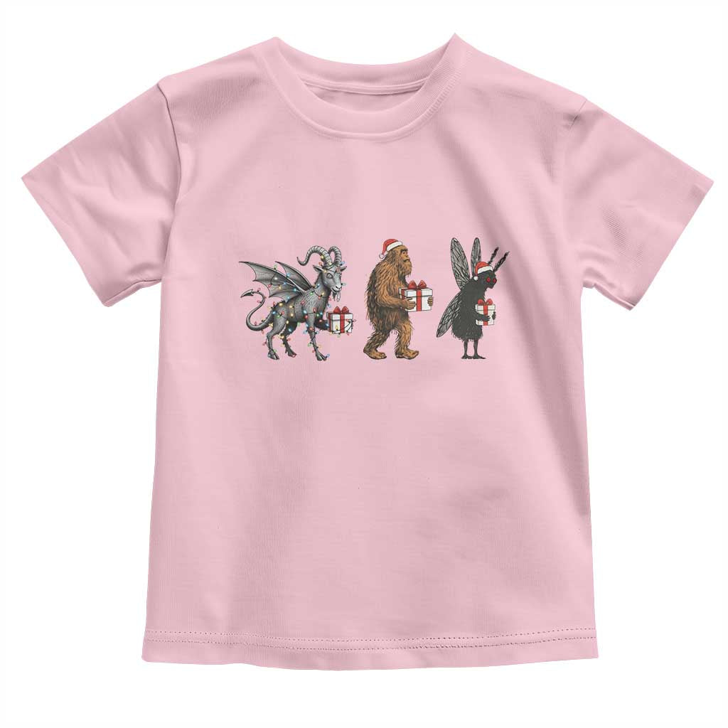 Christmas Cryptid Gift Toddler T Shirt Bigfoot Jersey Devil Mothman Santa TS12 Light Pink Print Your Wear