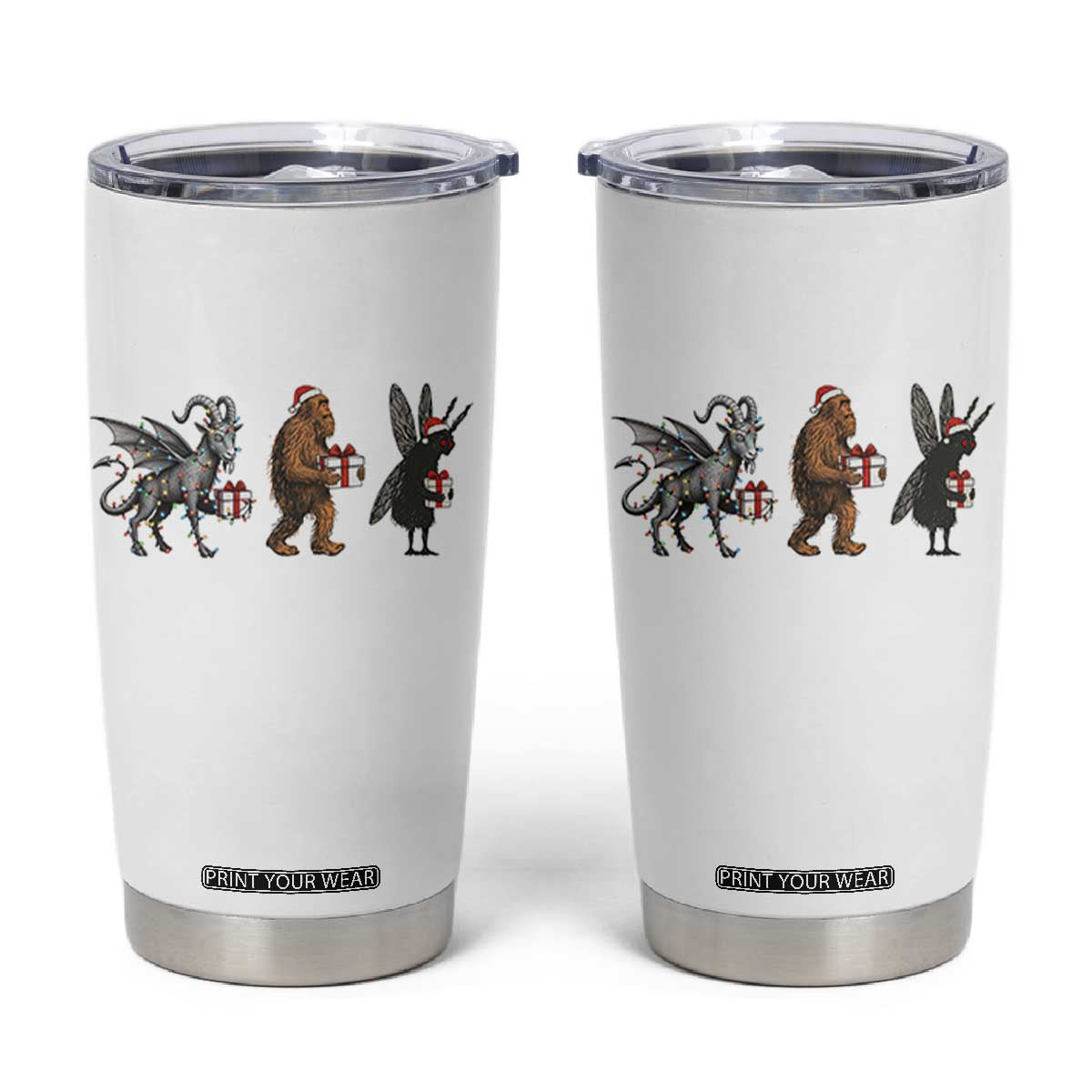 Christmas Cryptid Gift Tumbler Cup Bigfoot Jersey Devil Mothman Santa TS12 White Print Your Wear