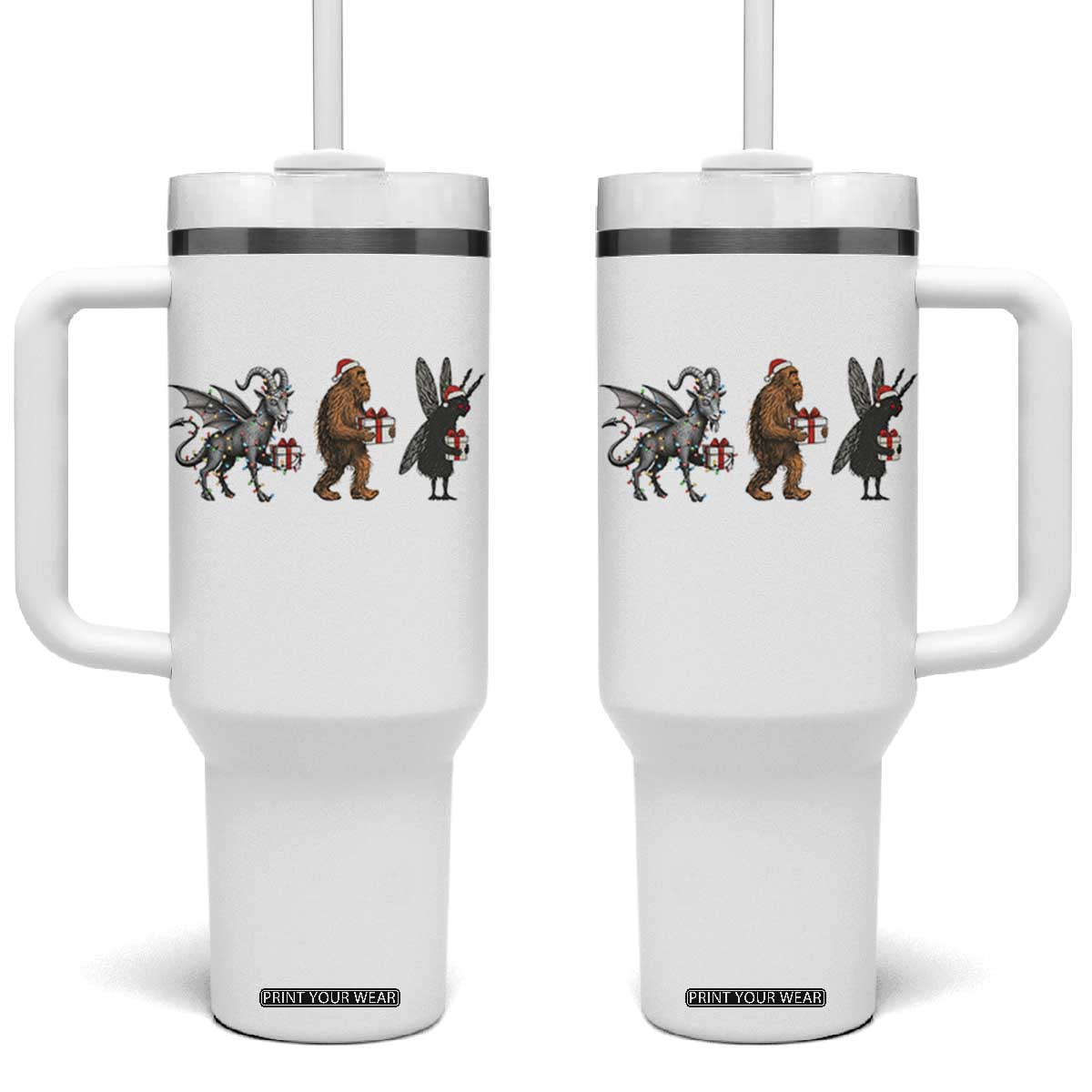 Christmas Cryptid Gift Tumbler With Handle Bigfoot Jersey Devil Mothman Santa TS12 One Size: 40 oz White Print Your Wear