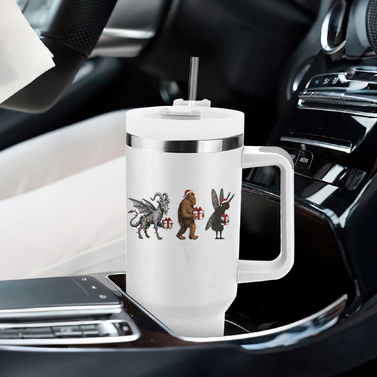 Christmas Cryptid Gift Tumbler With Handle Bigfoot Jersey Devil Mothman Santa TS12 Print Your Wear
