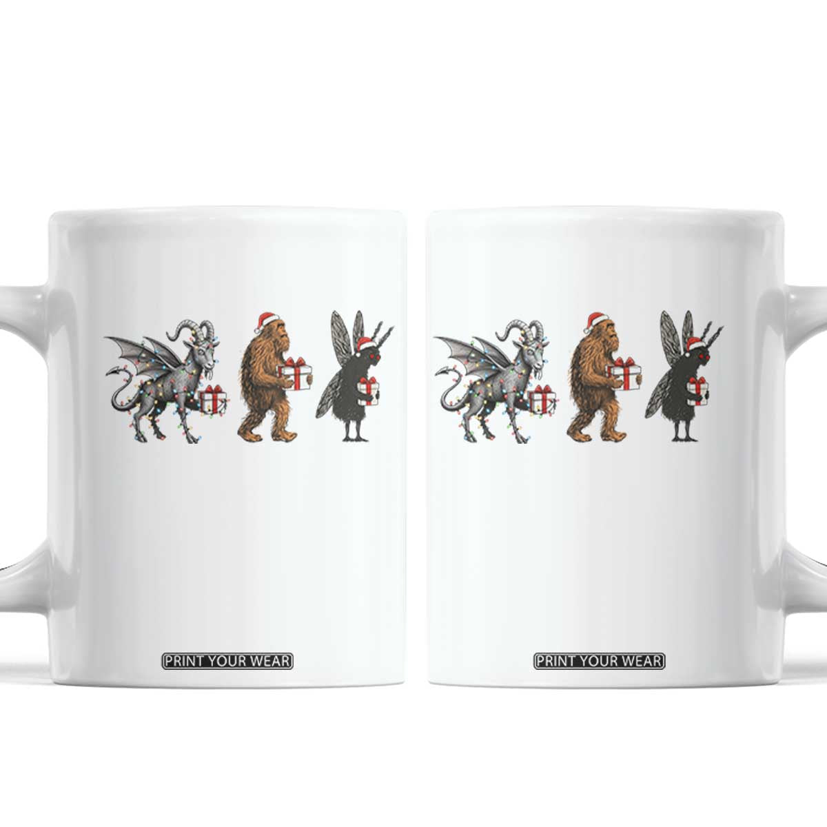 Christmas Cryptid Gift Coffee Mug Bigfoot Jersey Devil Mothman Santa TS12 White Print Your Wear