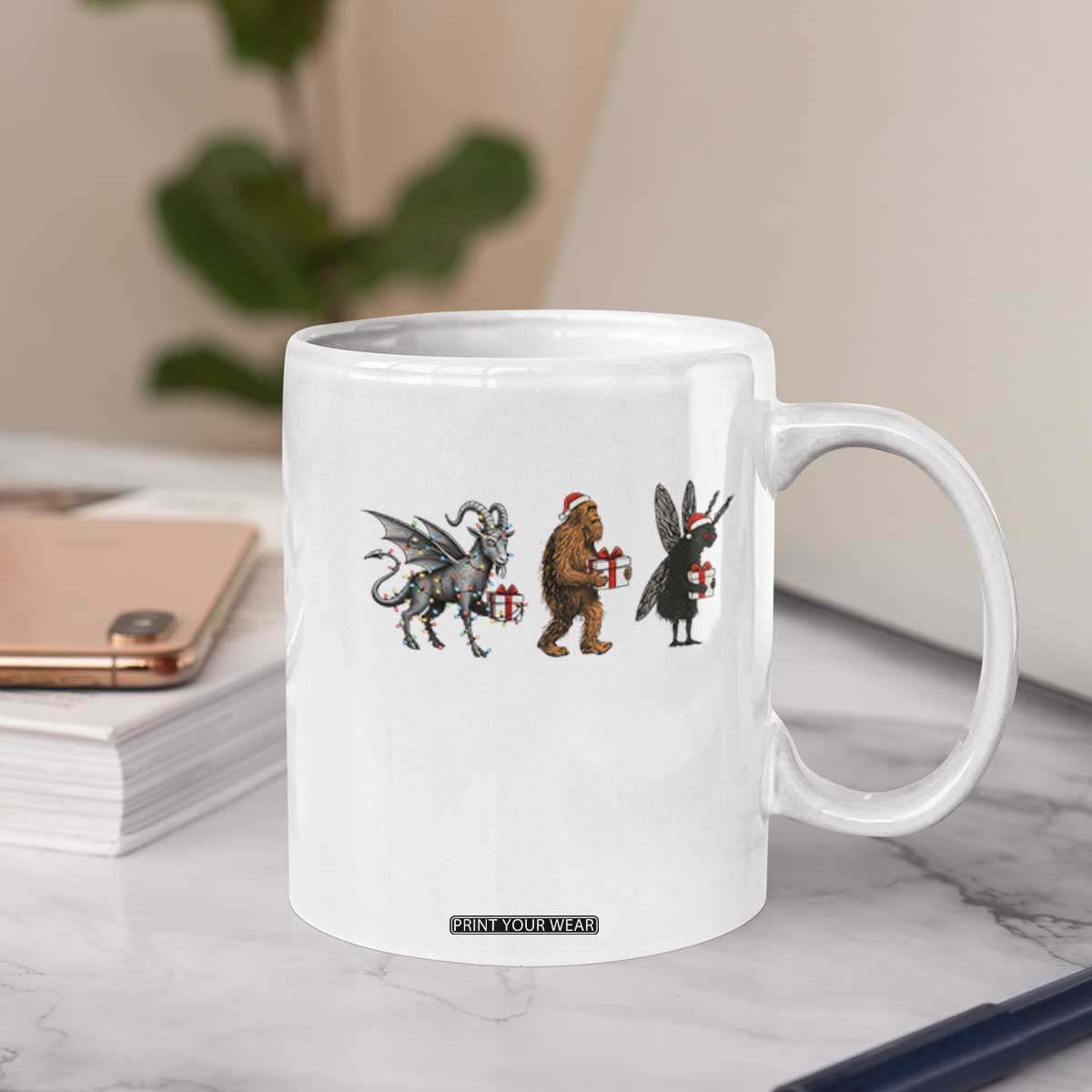 Christmas Cryptid Gift Coffee Mug Bigfoot Jersey Devil Mothman Santa TS12 Print Your Wear
