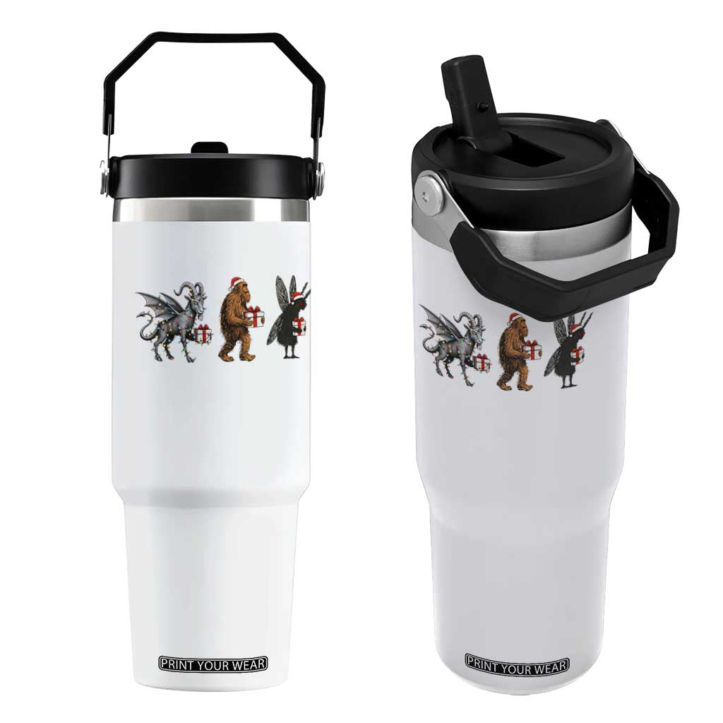 Christmas Cryptid Gift Flip Straw Tumbler Bigfoot Jersey Devil Mothman Santa TS12 One Size: 30 oz White Print Your Wear