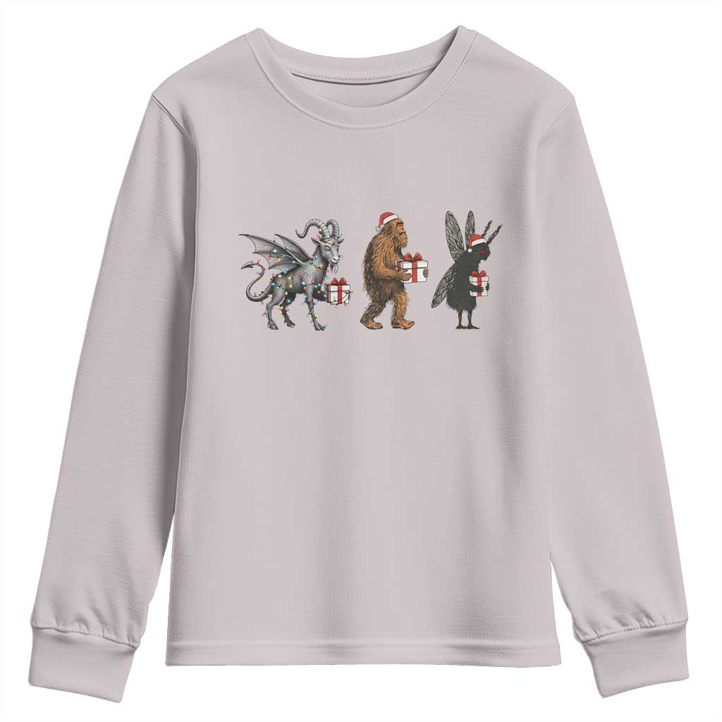 Christmas Cryptid Gift Youth Sweatshirt Bigfoot Jersey Devil Mothman Santa TS12 Ice Gray Print Your Wear