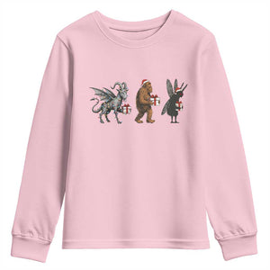 Christmas Cryptid Gift Youth Sweatshirt Bigfoot Jersey Devil Mothman Santa TS12 Light Pink Print Your Wear