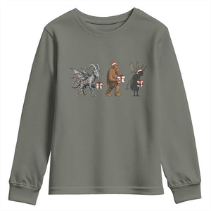 Christmas Cryptid Gift Youth Sweatshirt Bigfoot Jersey Devil Mothman Santa TS12 Military Green Print Your Wear