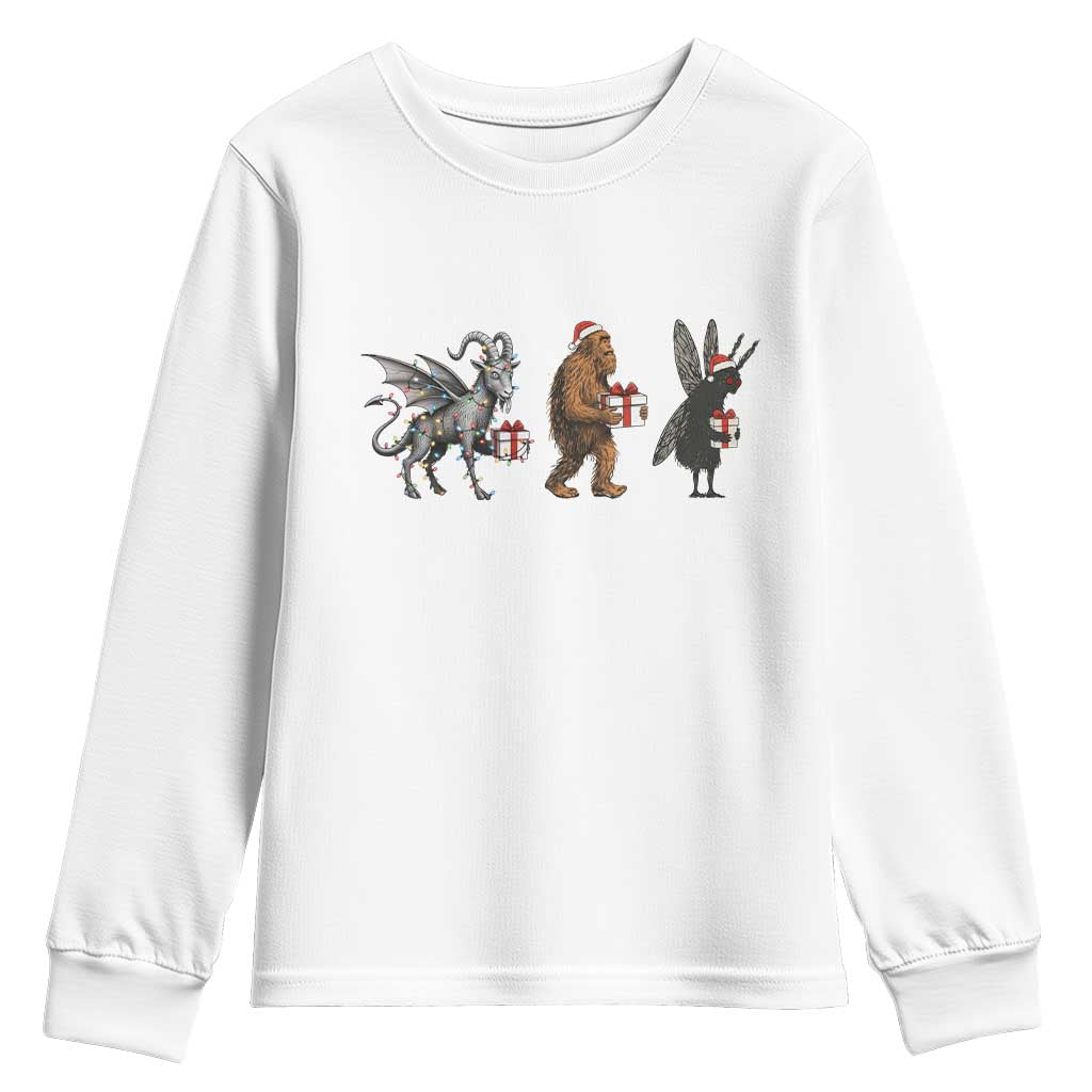 Christmas Cryptid Gift Youth Sweatshirt Bigfoot Jersey Devil Mothman Santa TS12 White Print Your Wear