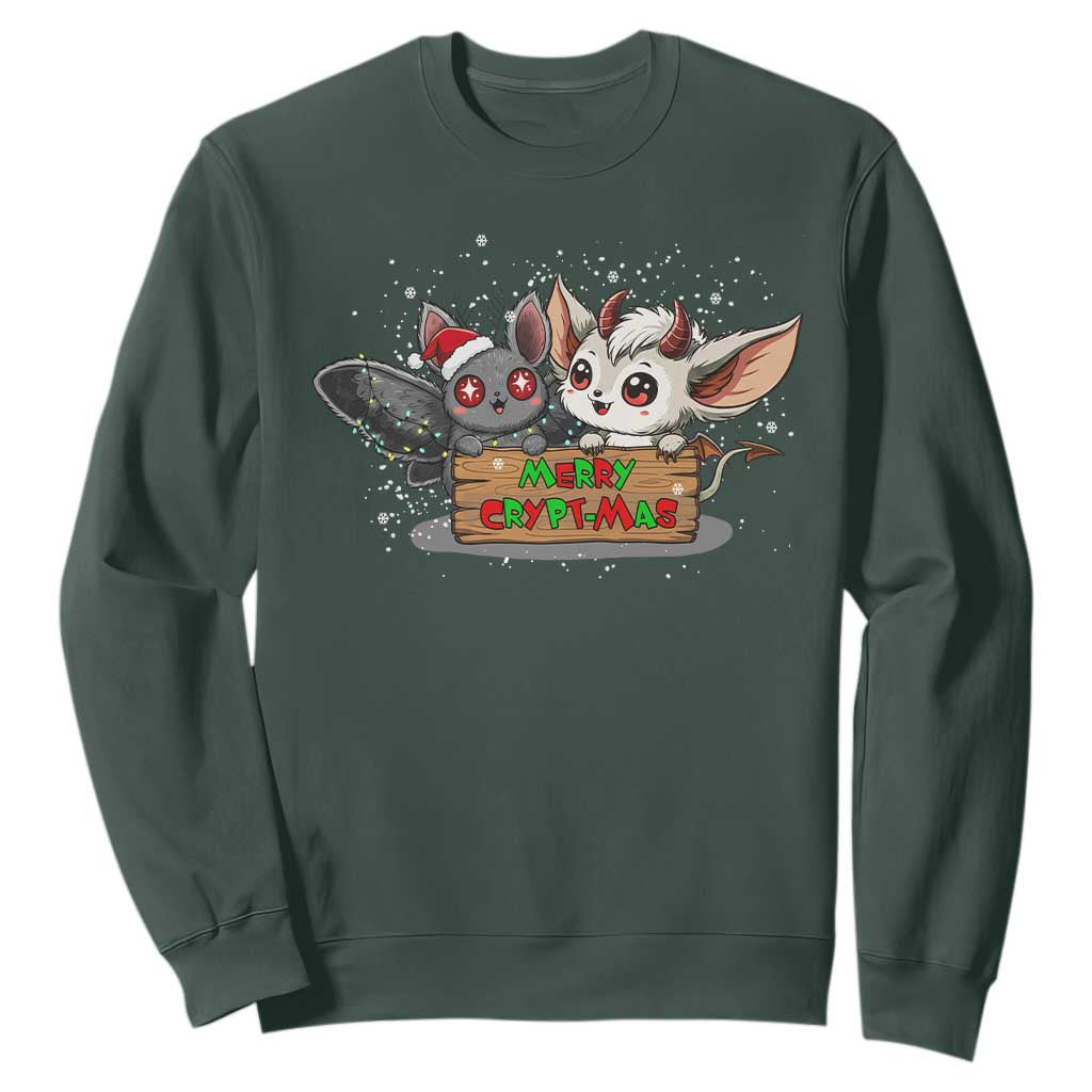 Mothman And Jersey Devil Sweatshirt Merry Cryptmas Funny Holiday Gift TS12 Dark Forest Green Print Your Wear