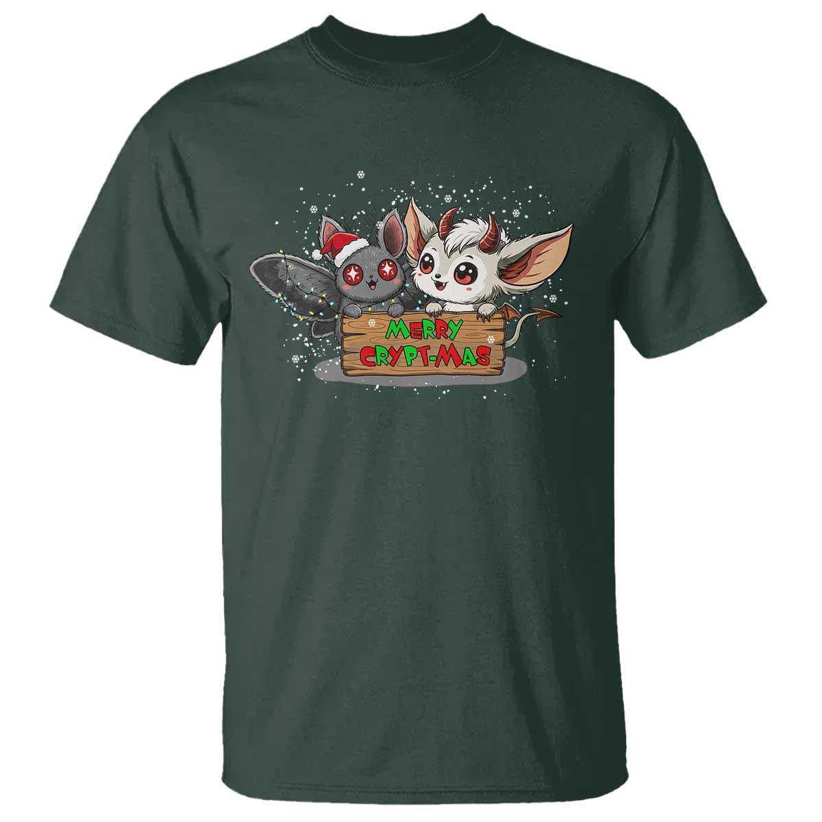 Mothman And Jersey Devil T Shirt Merry Cryptmas Funny Holiday Gift TS12 Dark Forest Green Print Your Wear