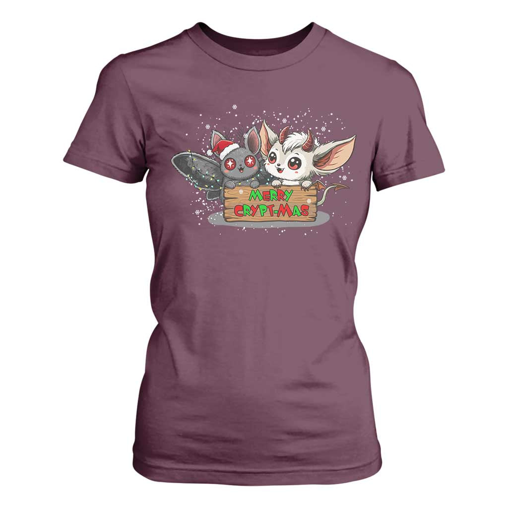 Mothman And Jersey Devil T Shirt For Women Merry Cryptmas Funny Holiday Gift TS12 Maroon Print Your Wear