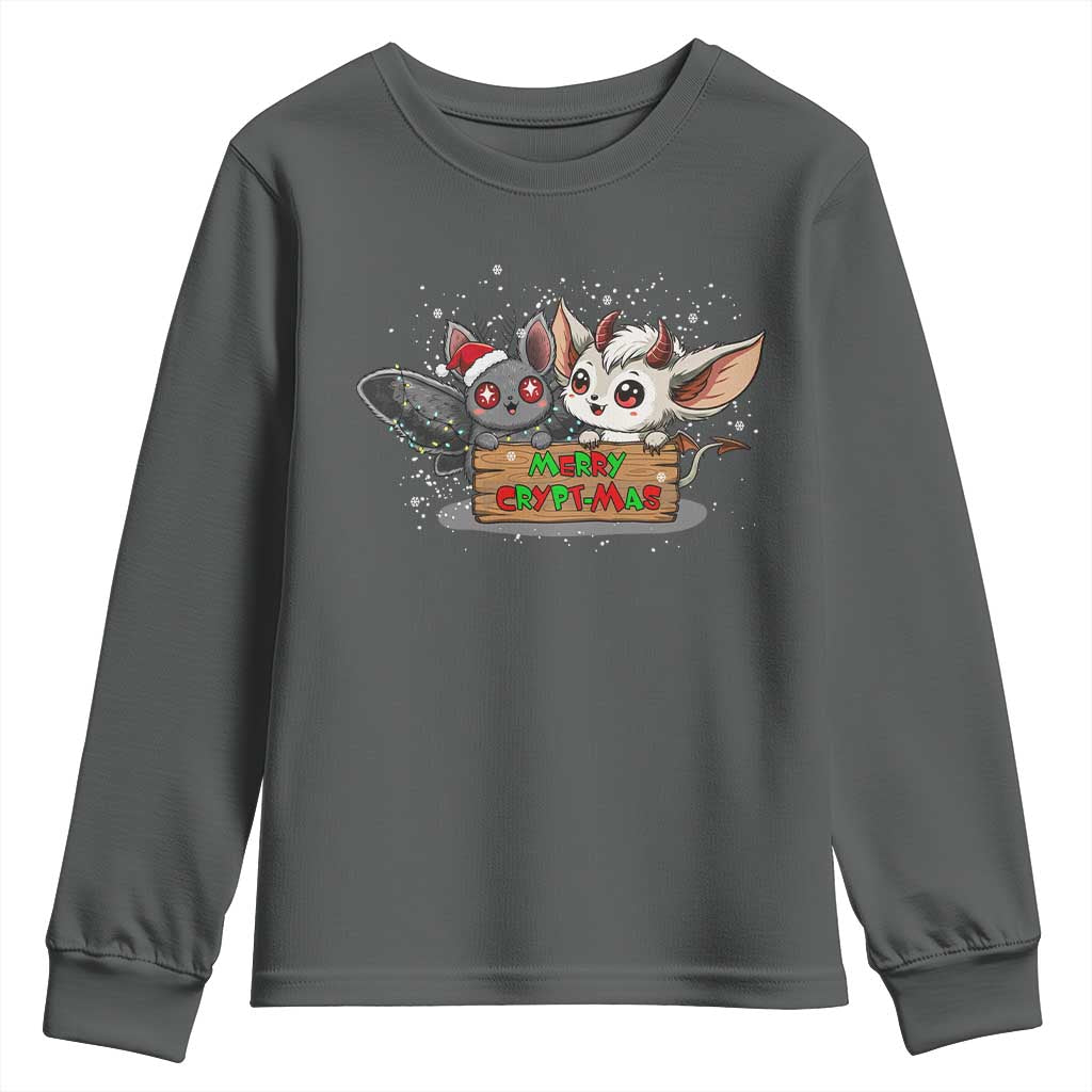 Mothman And Jersey Devil Youth Sweatshirt Merry Cryptmas Funny Holiday Gift TS12 Dark Heather Print Your Wear