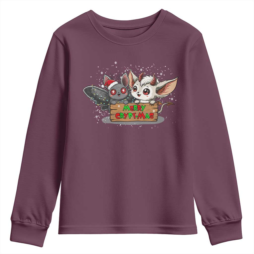 Mothman And Jersey Devil Youth Sweatshirt Merry Cryptmas Funny Holiday Gift TS12 Maroon Print Your Wear
