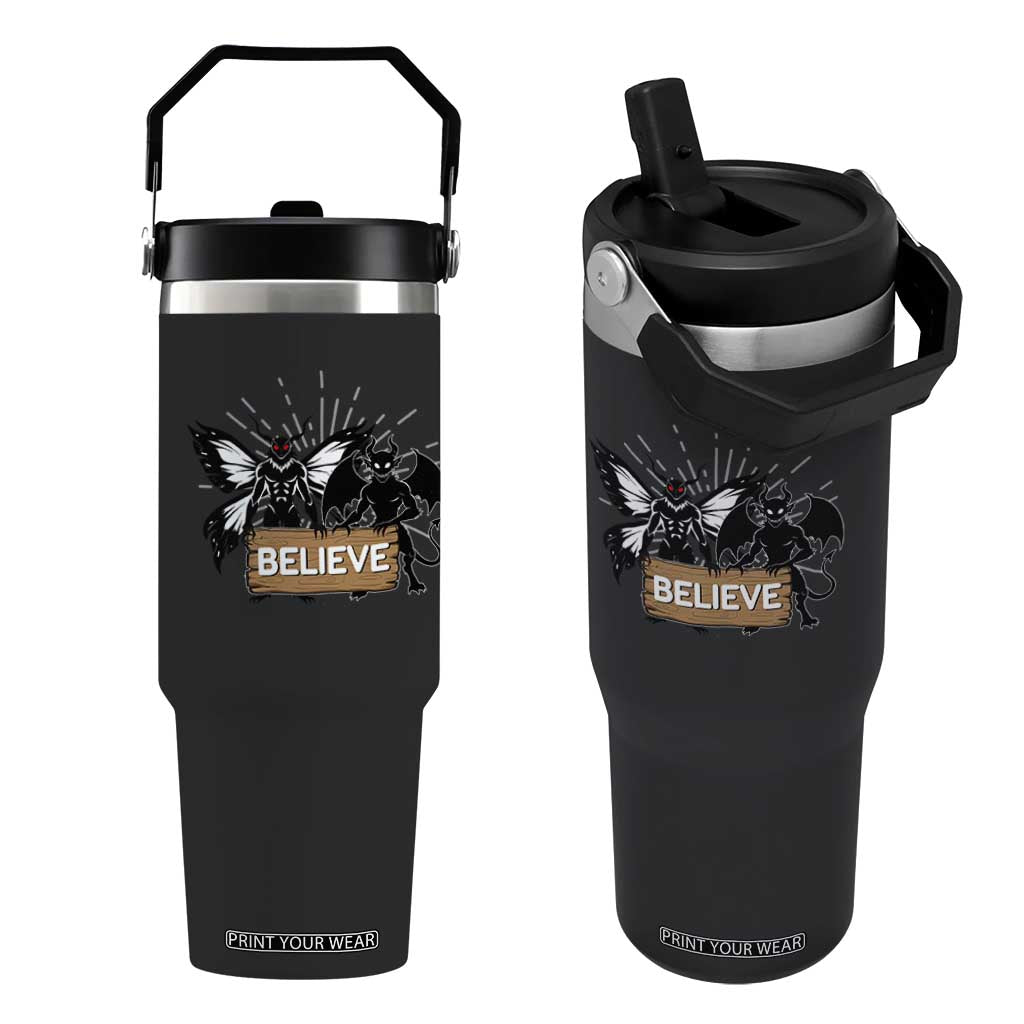 Mothman Jersey Devil Flip Straw Tumbler Believe Cryptid Folklore Gift TS12 One Size: 30 oz Black Print Your Wear