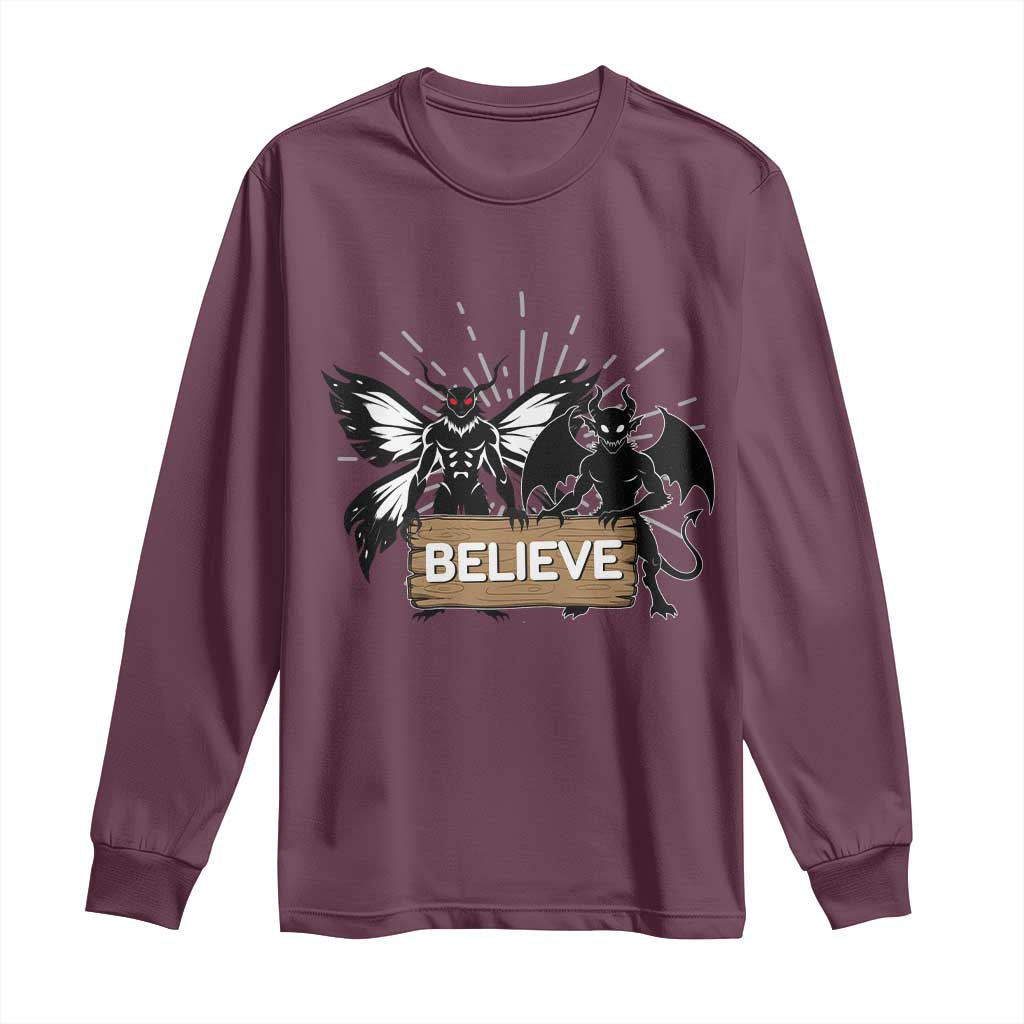 Mothman Jersey Devil Long Sleeve Shirt Believe Cryptid Folklore Gift TS12 Maroon Print Your Wear