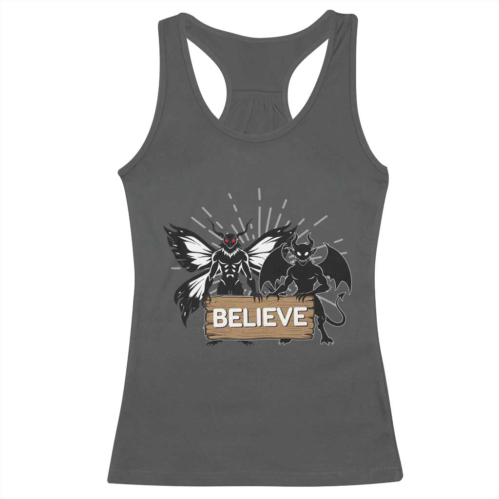 Mothman Jersey Devil Racerback Tank Top Believe Cryptid Folklore Gift TS12 Dark Heather Print Your Wear