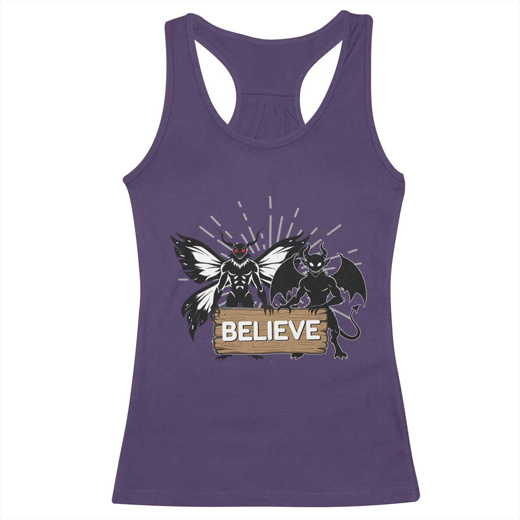 Mothman Jersey Devil Racerback Tank Top Believe Cryptid Folklore Gift TS12 Purple Print Your Wear