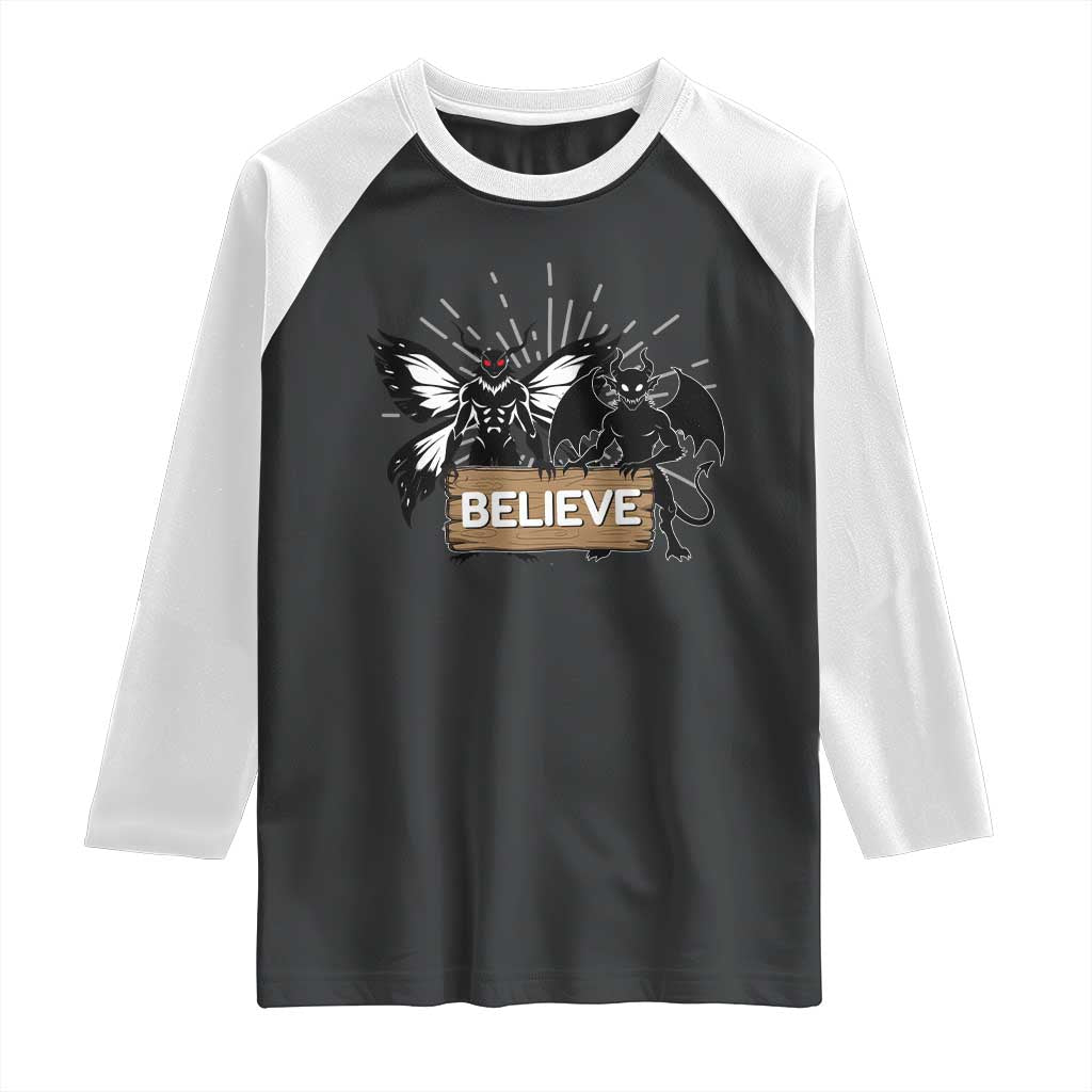 Mothman Jersey Devil Raglan Shirt Believe Cryptid Folklore Gift TS12 Black White Print Your Wear