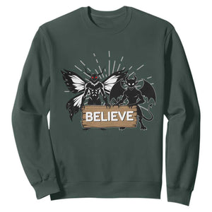 Mothman Jersey Devil Sweatshirt Believe Cryptid Folklore Gift TS12 Dark Forest Green Print Your Wear