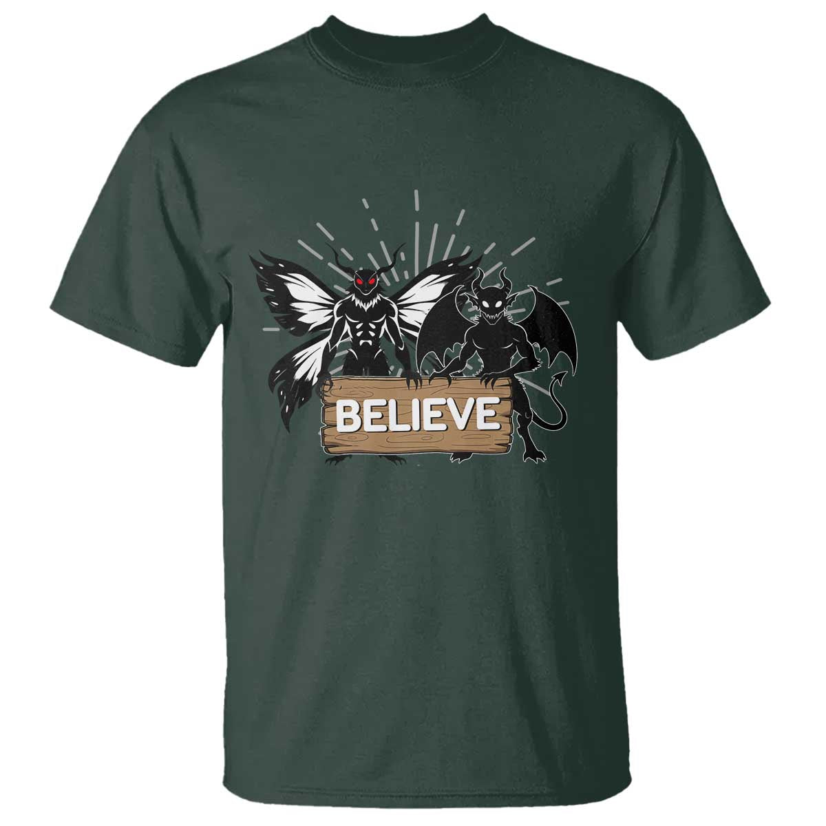 Mothman Jersey Devil T Shirt Believe Cryptid Folklore Gift TS12 Dark Forest Green Print Your Wear