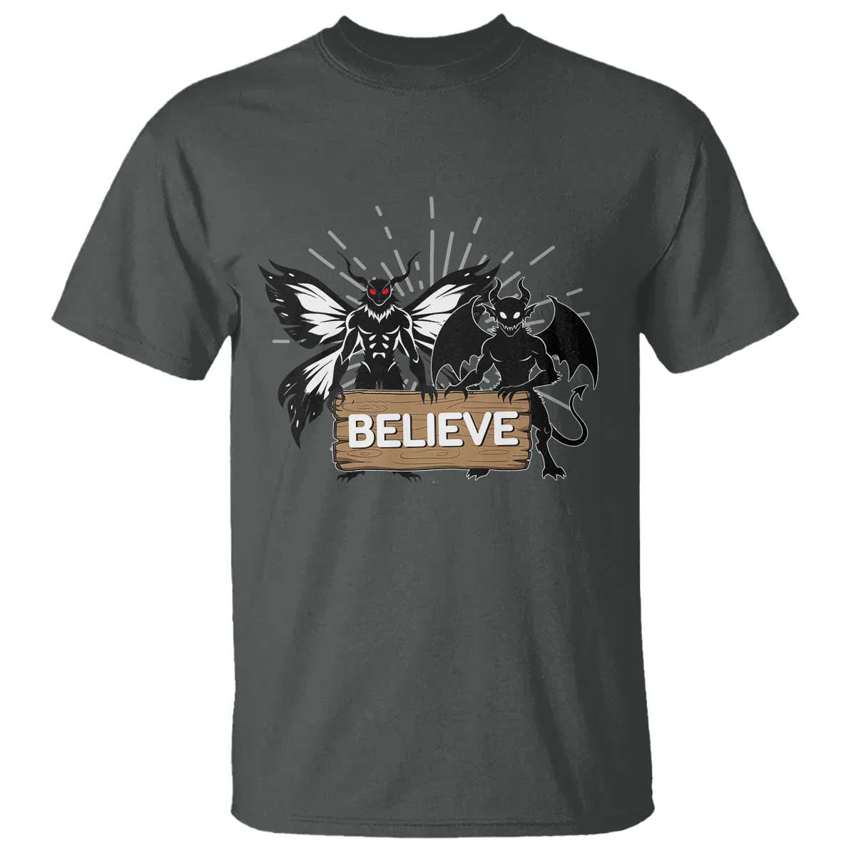 Mothman Jersey Devil T Shirt Believe Cryptid Folklore Gift TS12 Dark Heather Print Your Wear