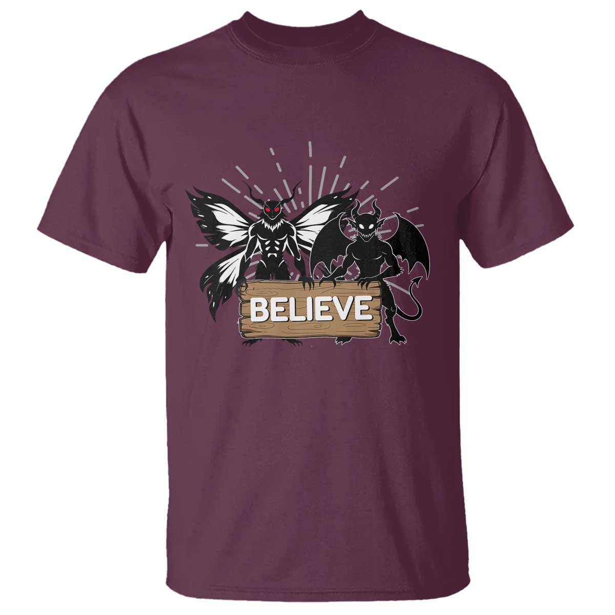 Mothman Jersey Devil T Shirt Believe Cryptid Folklore Gift TS12 Maroon Print Your Wear