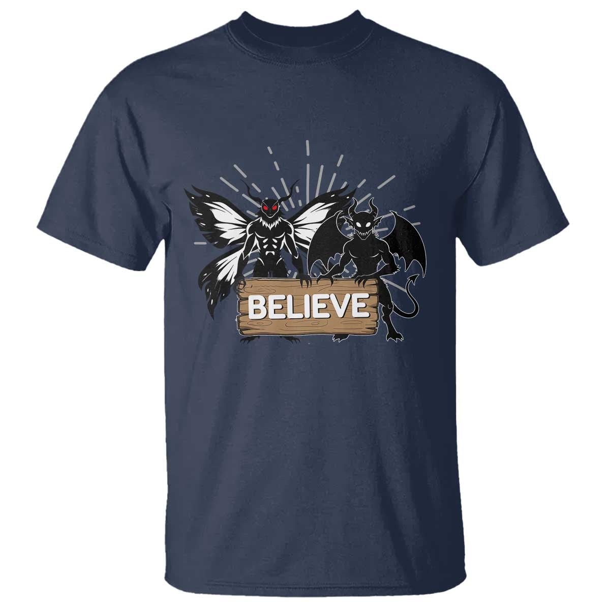 Mothman Jersey Devil T Shirt Believe Cryptid Folklore Gift TS12 Navy Print Your Wear