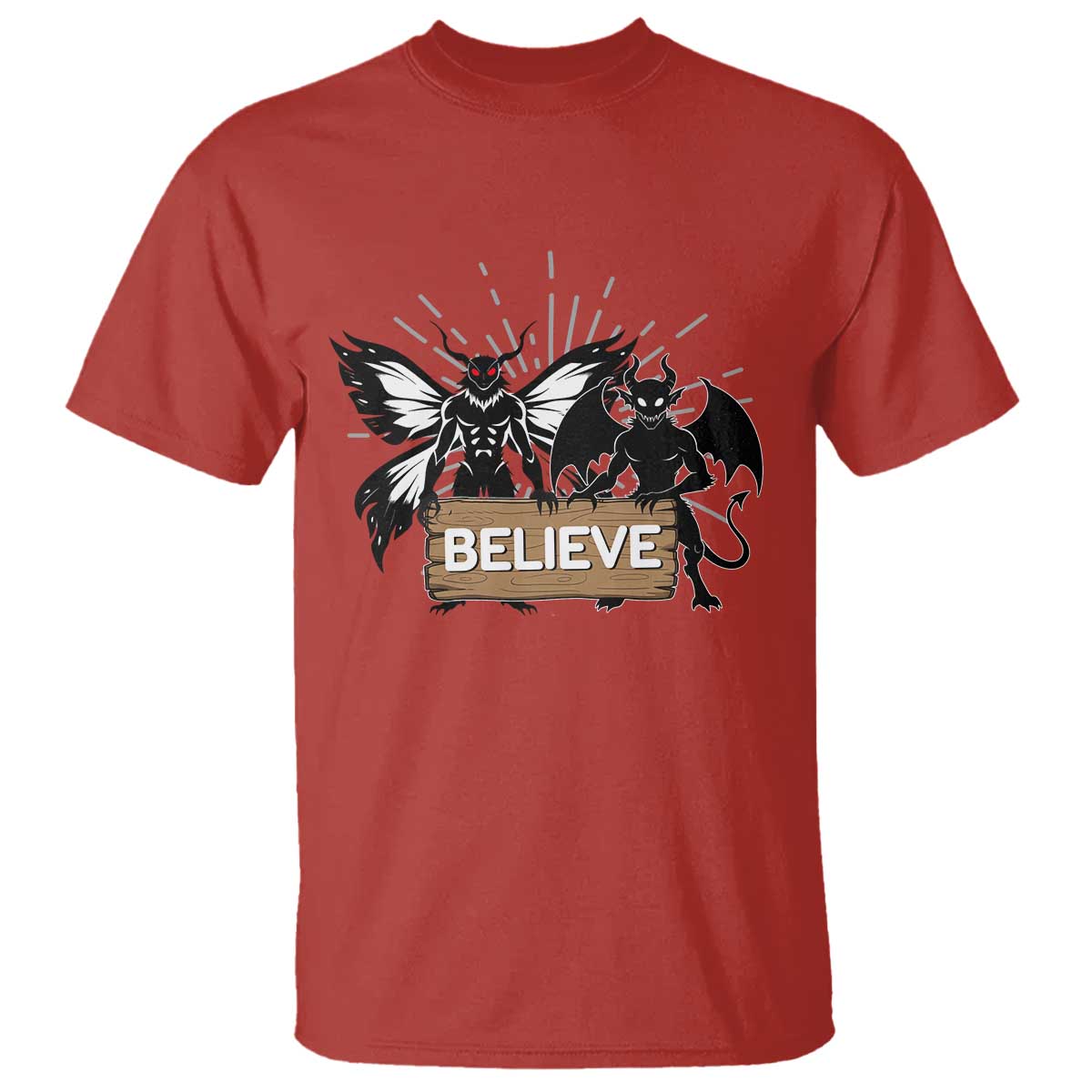 Mothman Jersey Devil T Shirt Believe Cryptid Folklore Gift TS12 Red Print Your Wear