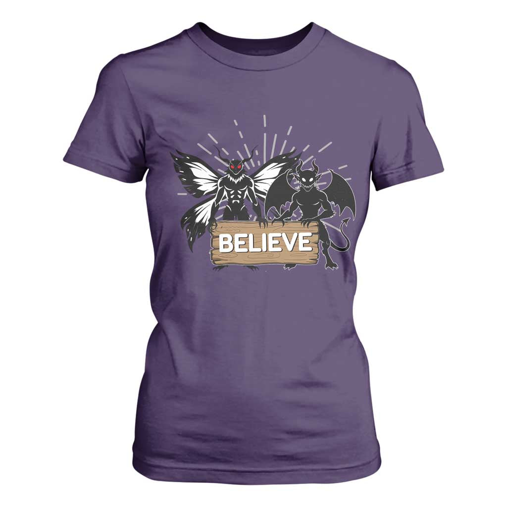 Mothman Jersey Devil T Shirt For Women Believe Cryptid Folklore Gift TS12 Purple Print Your Wear