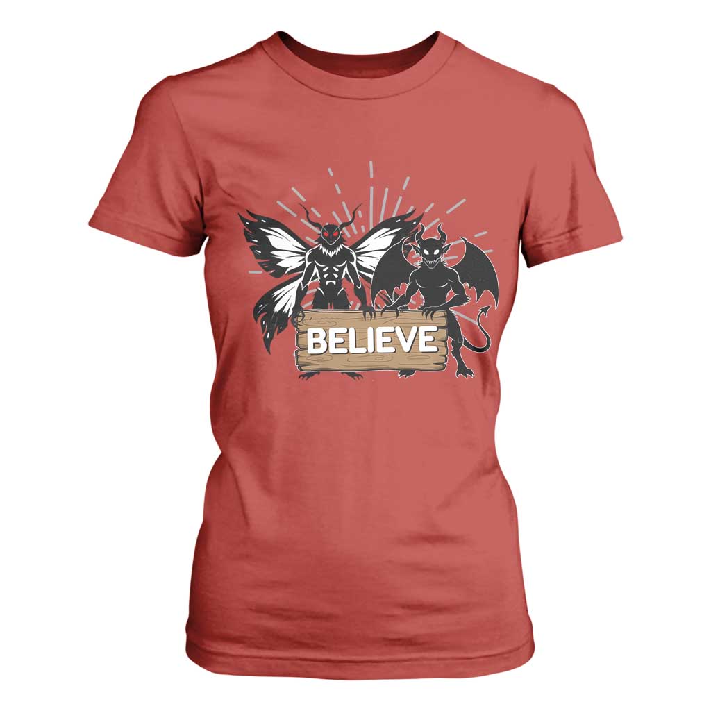 Mothman Jersey Devil T Shirt For Women Believe Cryptid Folklore Gift TS12 Red Print Your Wear